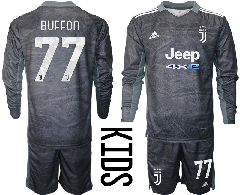 Youth 2021-2022 Club Juventus black Goalkeeper Long Sleeve #77 Adidas Soccer Jersey->juventus jersey->Soccer Club Jersey